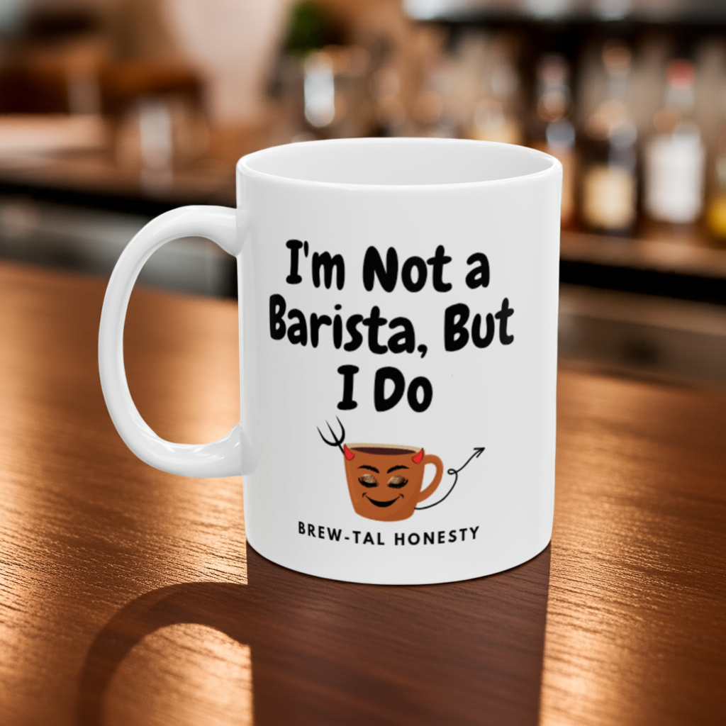 Funny barista coffee mug - brew-tal honesty - Laugh Lines & Lattes