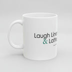 White mug with text on a white background