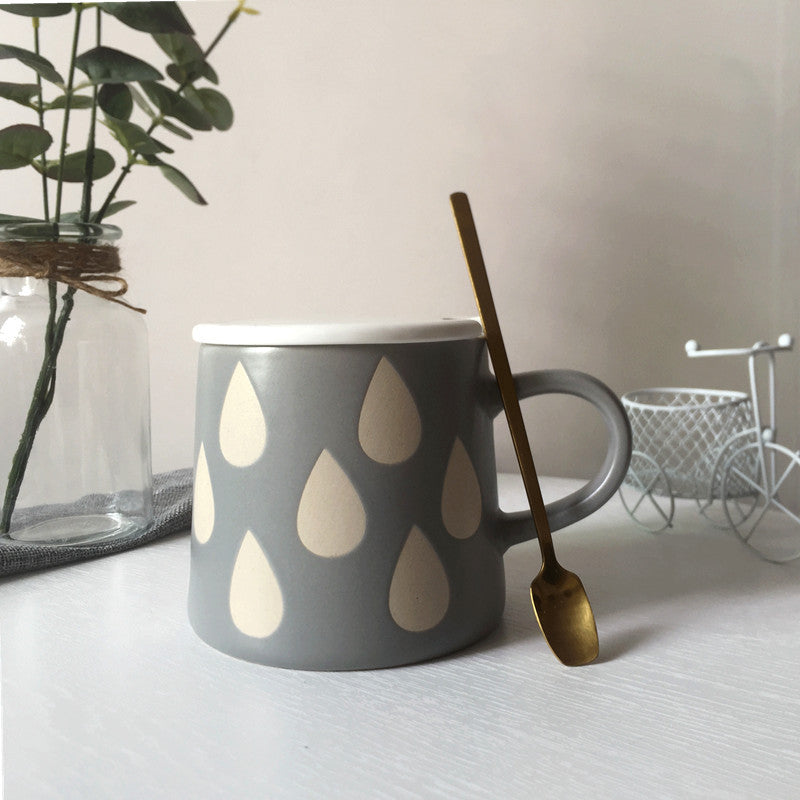 Grey and Yellow Mugs for Coffee Lovers, Ceramic Coffee Cup with Spoon