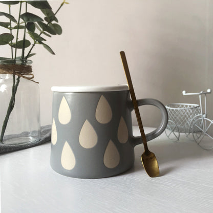 Grey and Yellow Mugs for Coffee Lovers, Ceramic Coffee Cup with Spoon