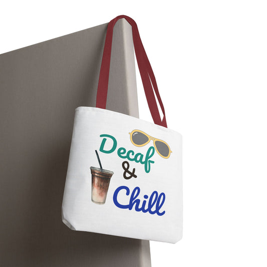 Decaf & Chill All-Over Print Tote Bag – Reusable Bag for Her