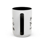 White mug with black interior and handle on a white background