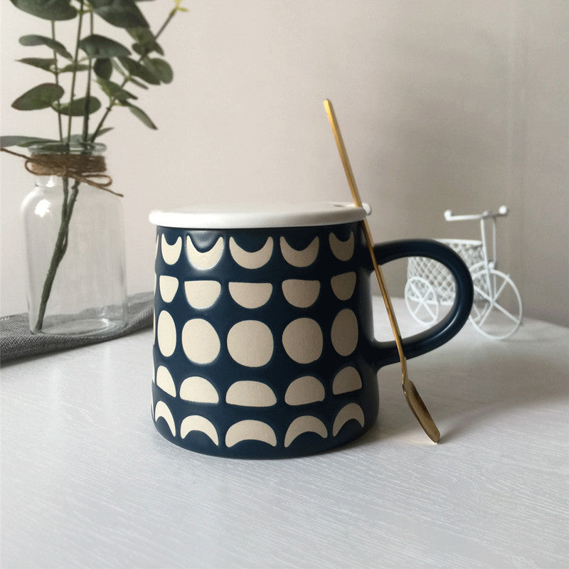 Green coffee lovers mug with design and spoon,  Ceramic Coffee Cup 