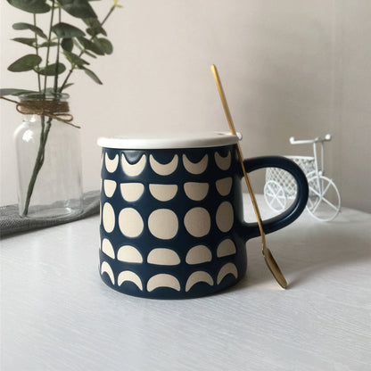 Green coffee lovers mug with design and spoon,  Ceramic Coffee Cup 