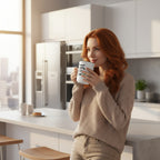 White mug with black interior and handle on a white background