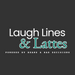 Logo for 'Laugh Lines & Lattes' with a tagline on a black background