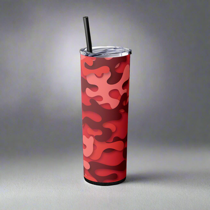 Trendy 20oz Skinny Tumbler with Straw - Vibrant Red Abstract Design