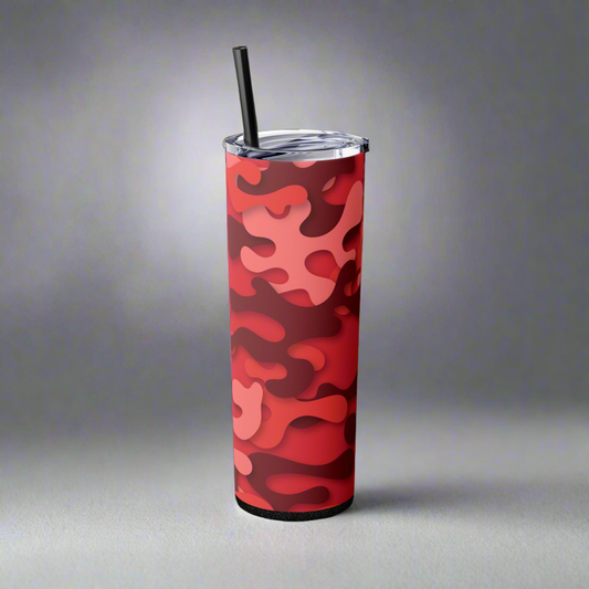 Trendy 20oz Skinny Tumbler with Straw - Vibrant Red Abstract Design