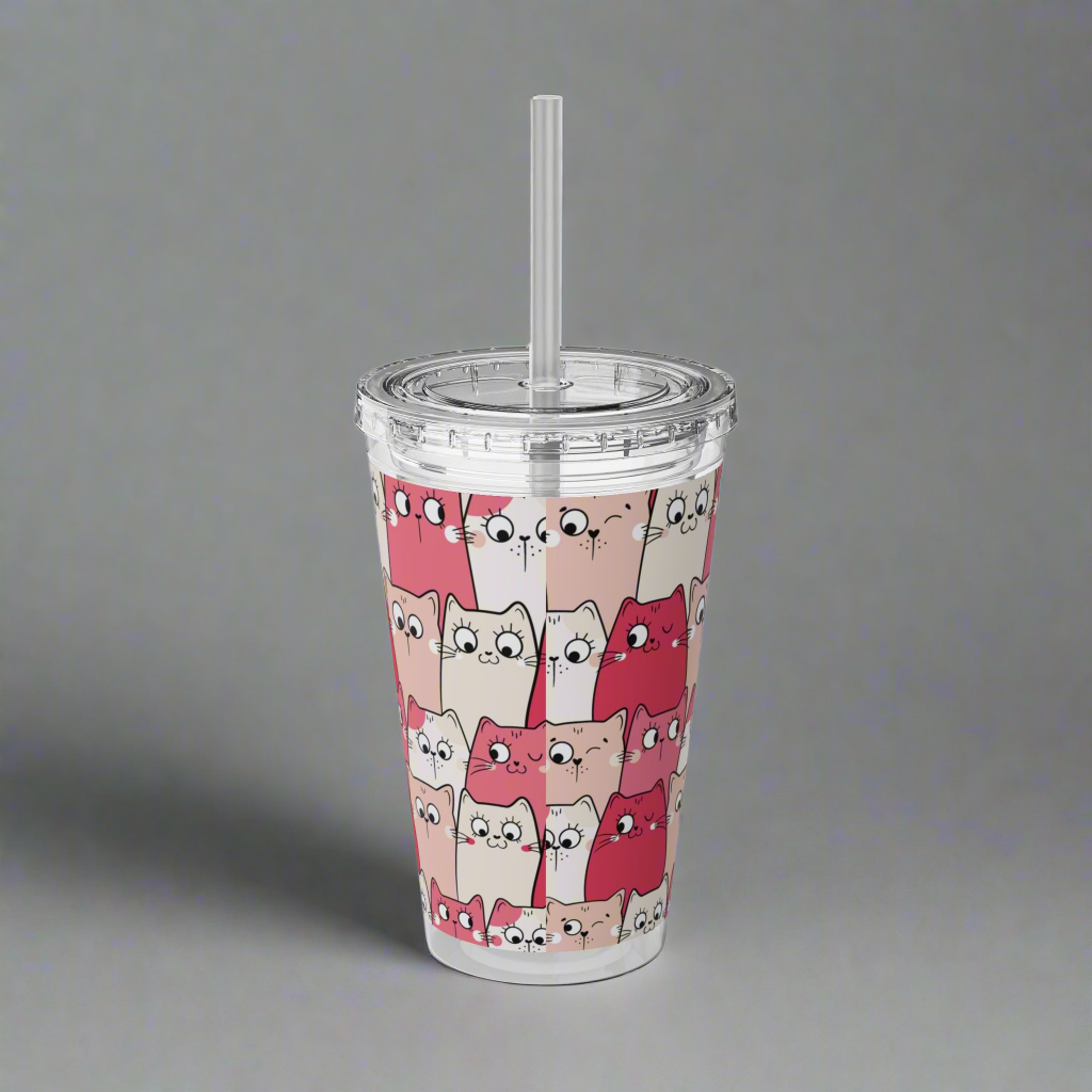 Tumbler for cat lovers with a straw