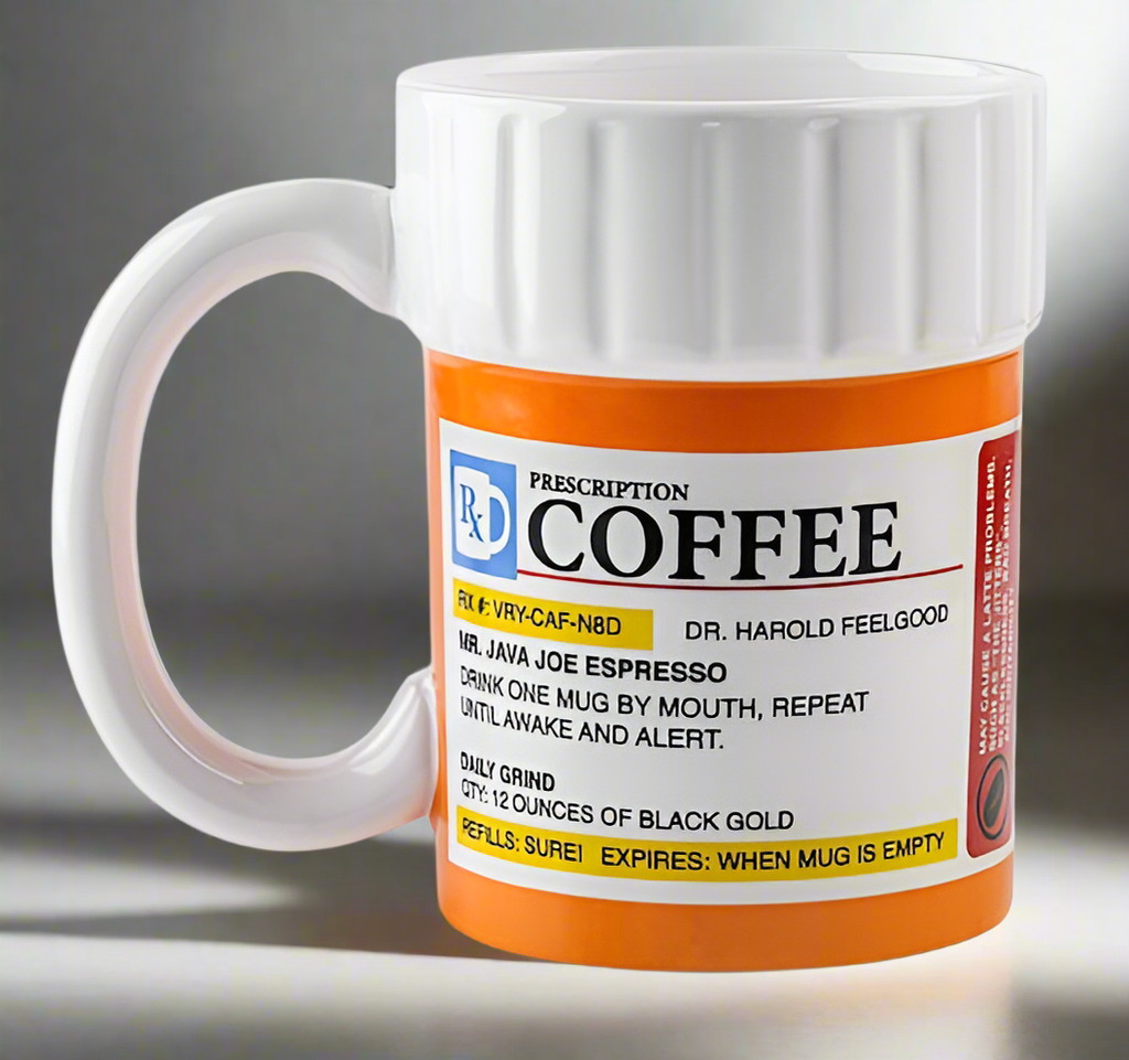 Prescription Coffee Mug, white ceramic coffee mug gifts for coffee enthusiasts 