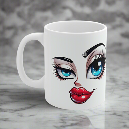 Quirky Collectible Mug with Bold Lip Design - Laugh Lines & Lattes