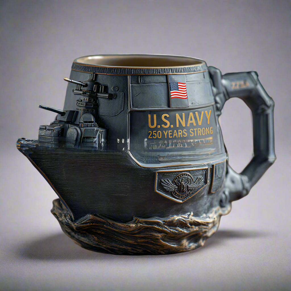 U.S. Navy 250th Anniversary Commemorative Coffee Mug Gifts,  Blue Ceramic Mug