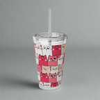 Tumbler with a straw and a cat pattern