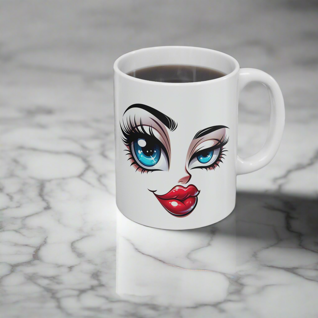 Quirky Collectible Mug with Bold Lip Design - Laugh Lines & Lattes