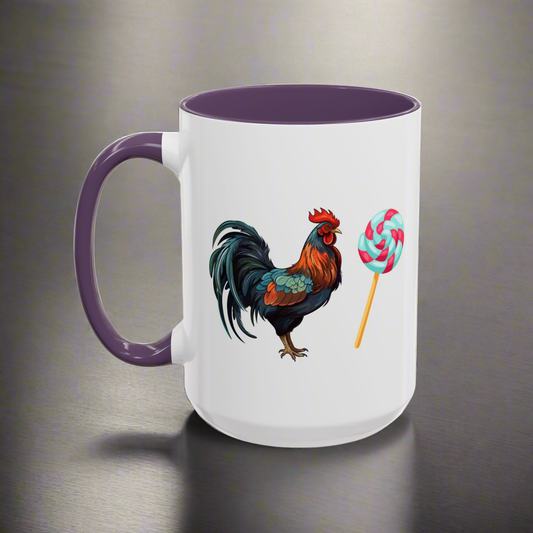 Colorful Rooster Sucker Coffee Mug, Sweet Gift for Candy Lovers, Fun Kitchen Décor, Birthday Present