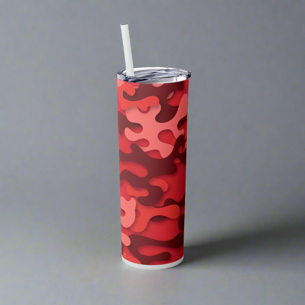 Trendy 20oz Skinny Tumbler with Straw - Vibrant Red Abstract Design