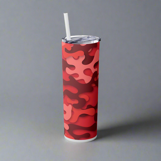 Trendy 20oz Skinny Tumbler with Straw - Vibrant Red Abstract Design