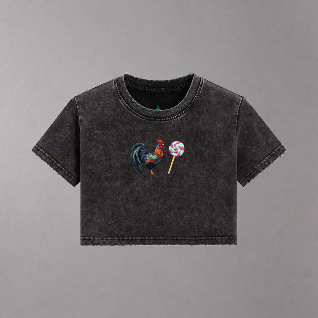 Rooster Sucker Snow Wash Crop Tee