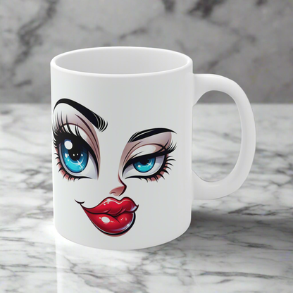 Quirky Collectible Mug with Bold Lip Design - Laugh Lines & Lattes