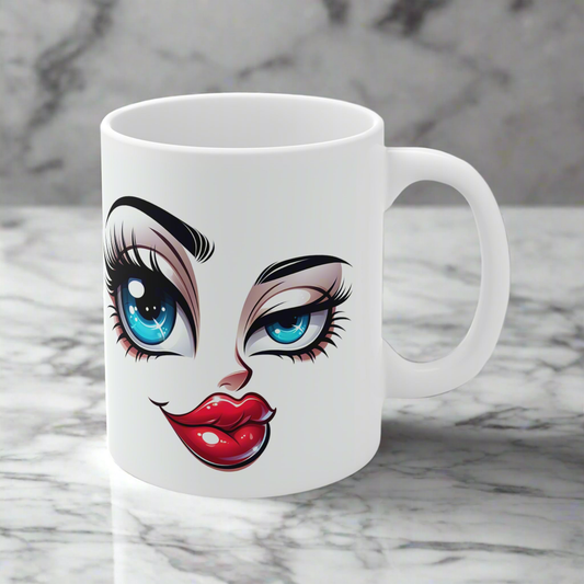 Quirky Collectible Mug with Bold Lip Design - Laugh Lines & Lattes