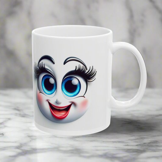 Printify Quirky Collectible Mug with Happy Face Design - Laugh Lines & Lattes