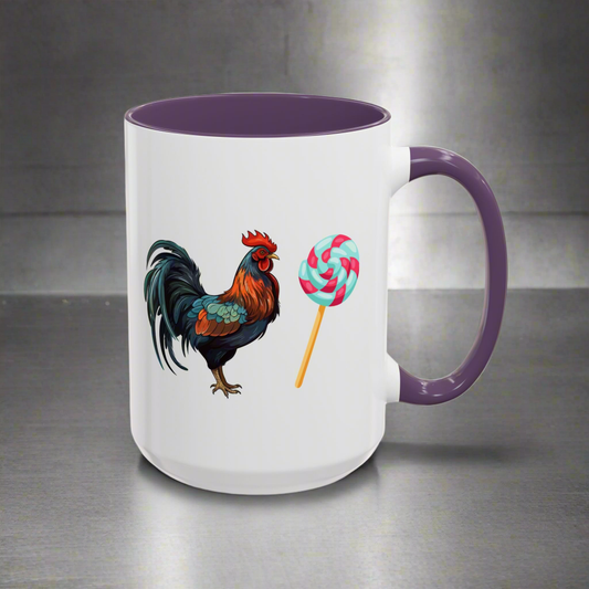 Colorful Rooster Sucker Coffee Mug, Sweet Gift for Candy Lovers, Fun Kitchen Décor, Birthday Present