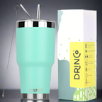 DRINCO® 30oz Insulated Tumbler Spill Proof Lid w/2 Straws (Teal)