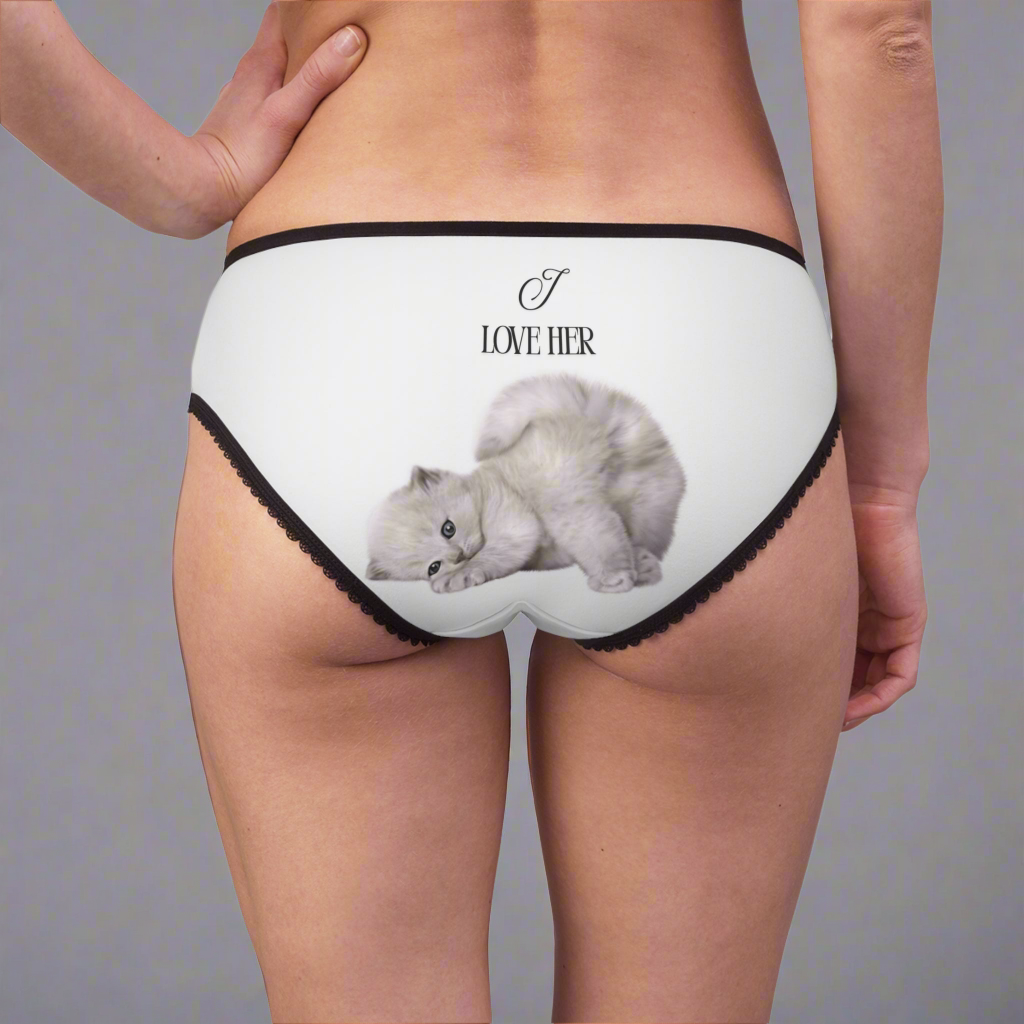 Cute Cat Print Women's Briefs, Personalized Lingerie, Fun Gifts for Cat Lovers