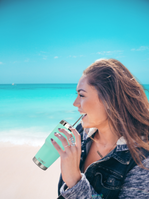 Woman with 30oz Teal Insulated Tumbler with Straw