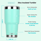 Tumbler with Straw, 30oz Teal Insulated Mug 