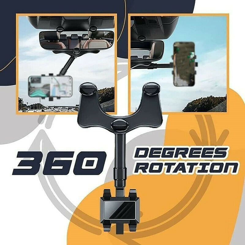 360-degree rotation phone holder with smartphone on a blurred road background