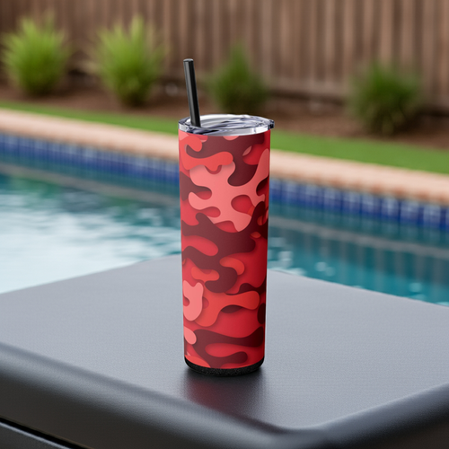 20oz Skinny tumbler with straw - red abstract design - Laugh Lines & Lattes