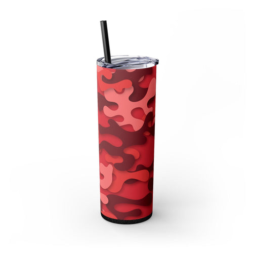 20oz Skinny tumbler with straw - red abstract design - Laugh Lines & Lattes