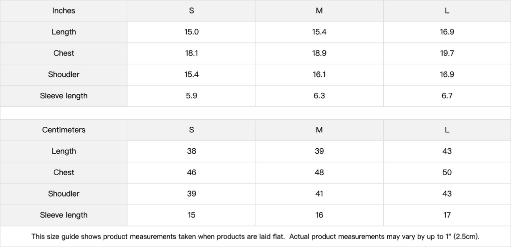 size chart for rooster sucker black snow wash tee