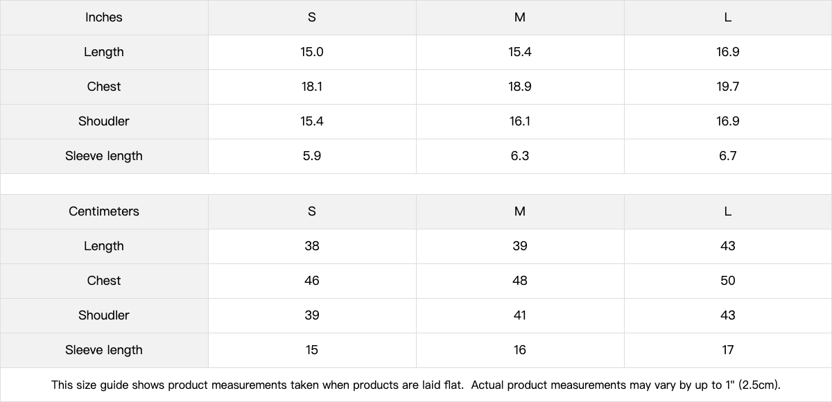 size chart for rooster sucker black snow wash tee